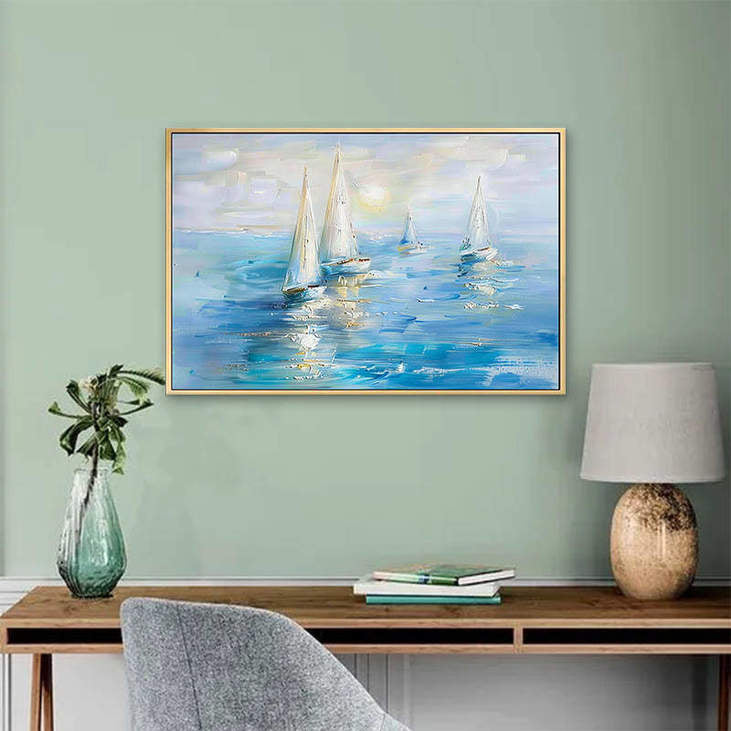 Hand Painted Sailboat Ocean Canvas Art #VA313
