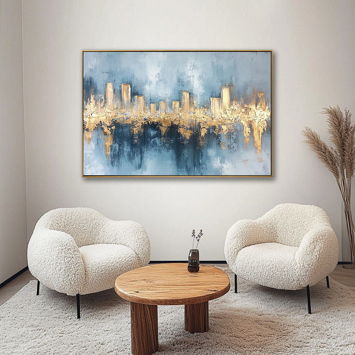 Hand Painted Skyline Gold Accent Canvas #YX120