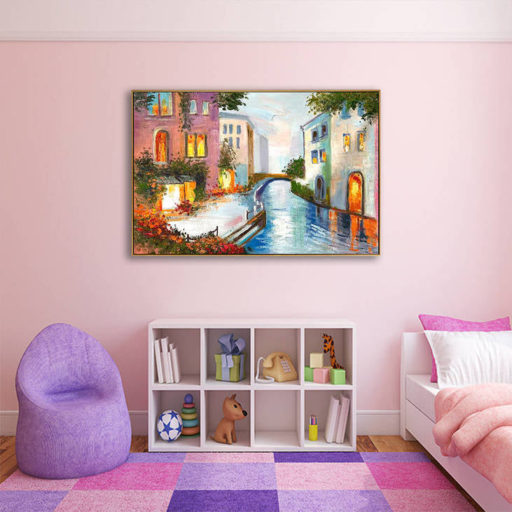 Hand Painted Canal Scene Decorative Painting #YX358
