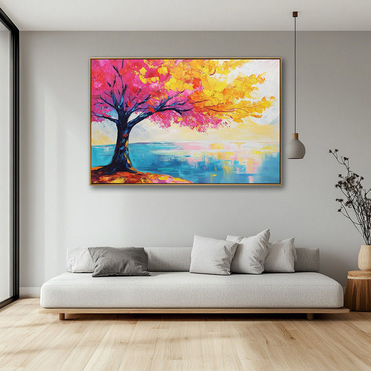 Hand Painted Pink and Yellow Tree Art #YX112