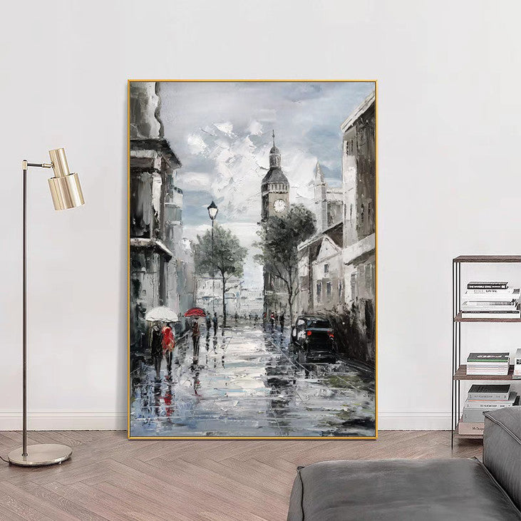 Textured Rainy Cityscape Canvas Art #VA339