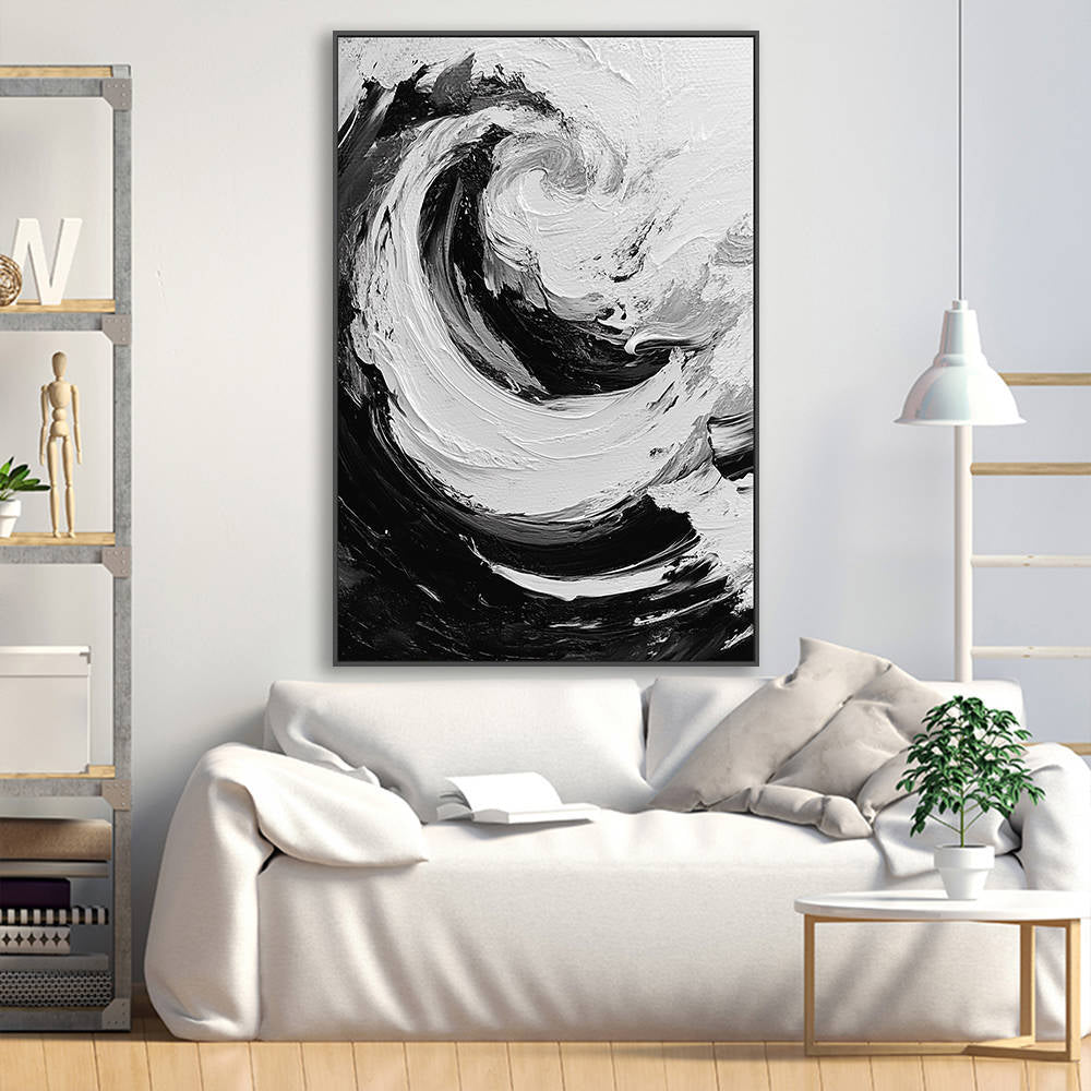 Black and White Abstract Wave Canvas Art #YX325