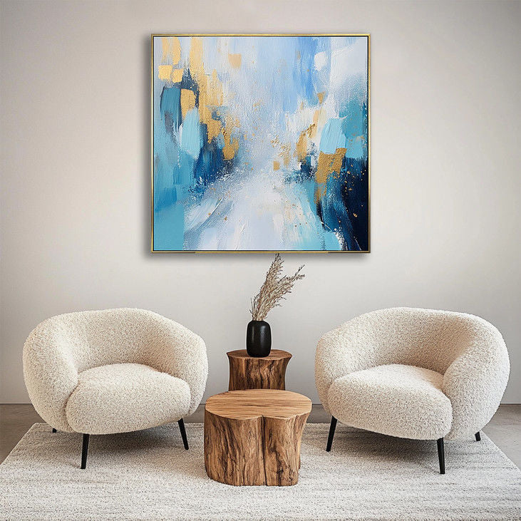Artistic Blue and Gold Abstract #YX39
