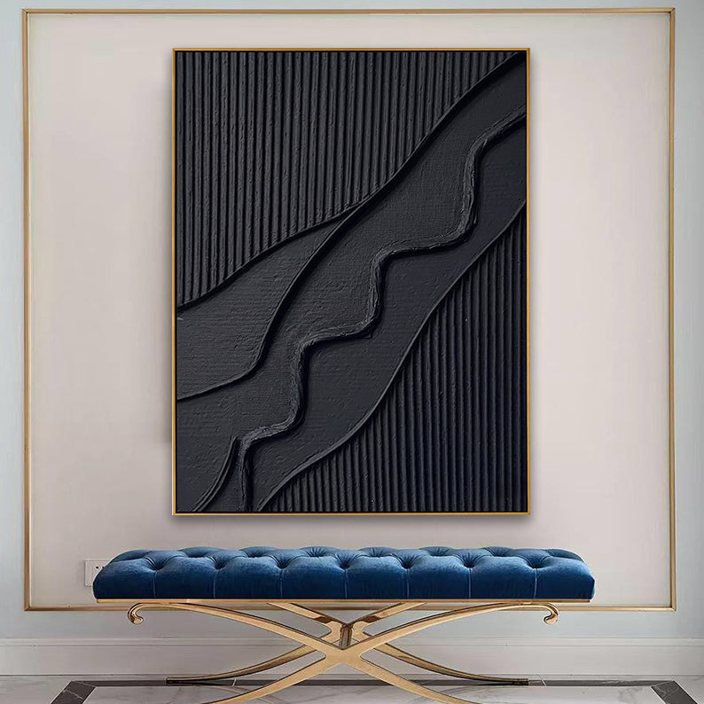 Large 3D forest green and white abstract relief art hanging above a beige sofa in a modern living room.