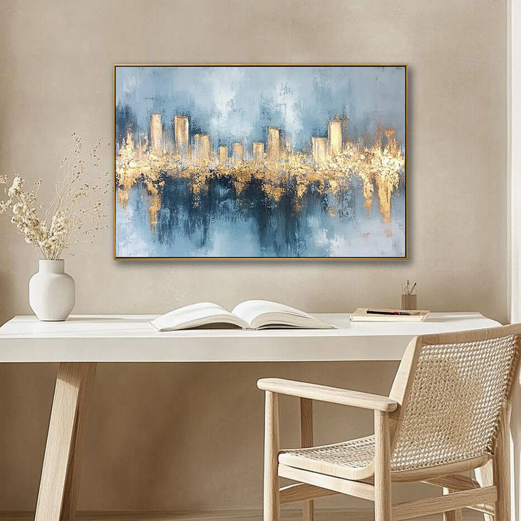 Hand Painted Skyline Gold Accent Canvas #YX120