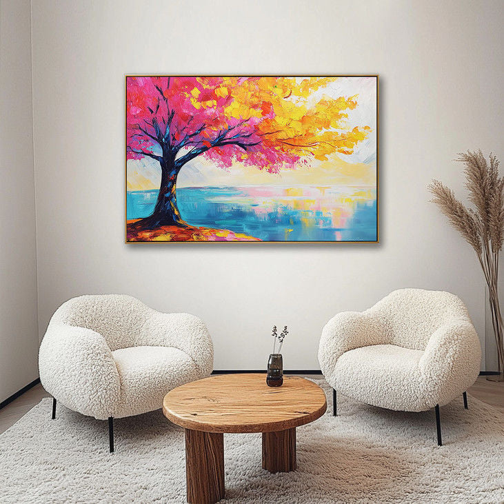 Hand Painted Pink and Yellow Tree Art #YX112