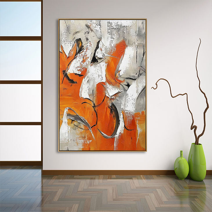 Hand Crafted Orange Gray Abstract Canvas #YX171