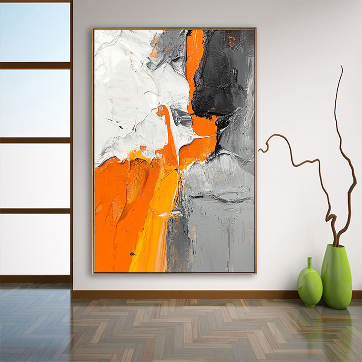 Abstract Orange Gray Textured Oil Painting #YX192