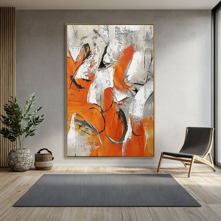 Hand Crafted Orange Gray Abstract Canvas #YX171