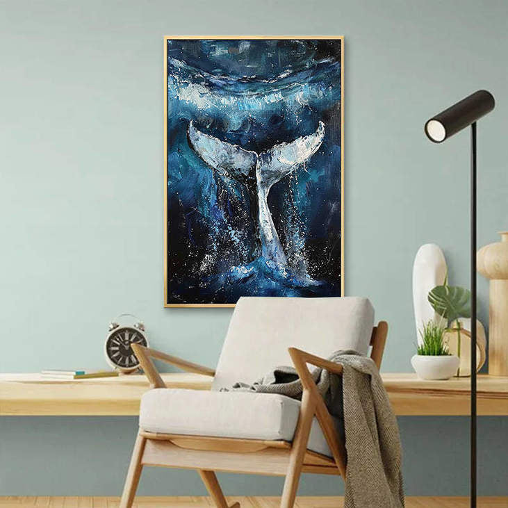 Blue Sea Whale Tail Canvas #VA318