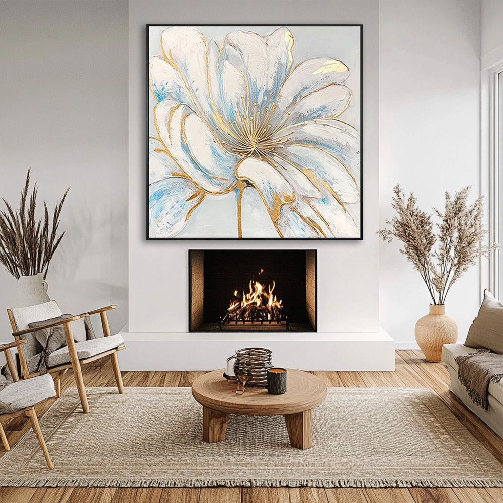 Abstract White Flower with Gold Details #YX327