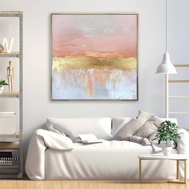 Pink Gold Foil Texture Painting #YX298