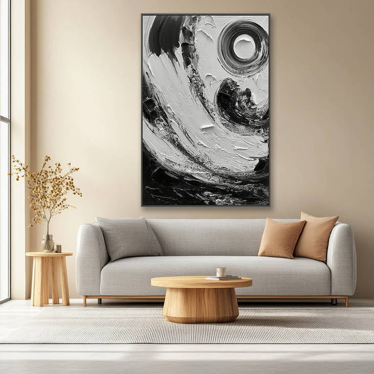 Abstract Black & White Textured Canvas Painting #YX329