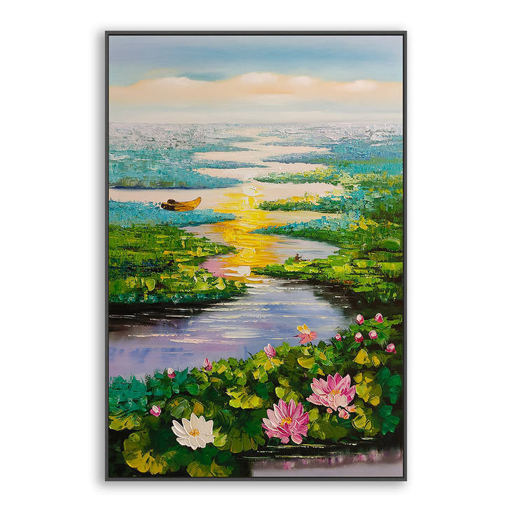 Impasto Water Lily Landscape Painting #YX216
