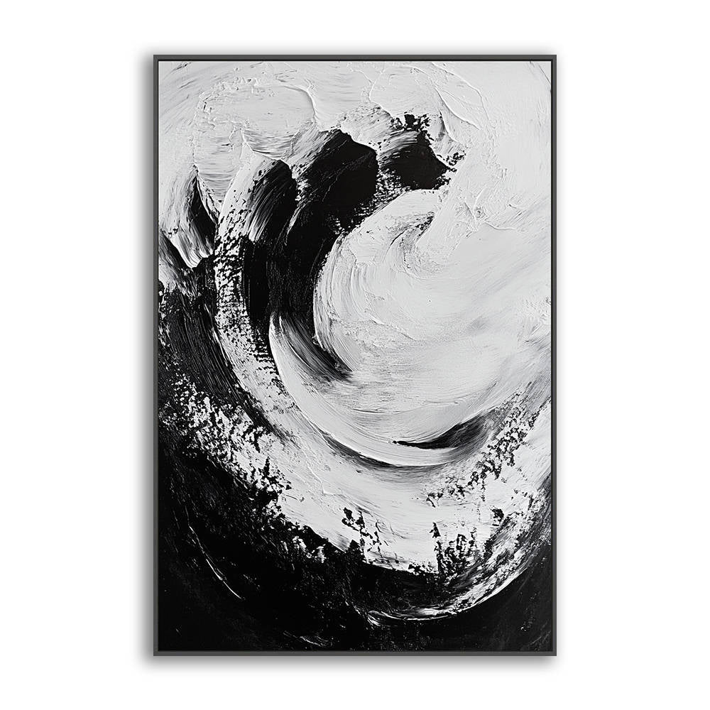 Abstract Black White Swirl Canvas Painting #YX324
