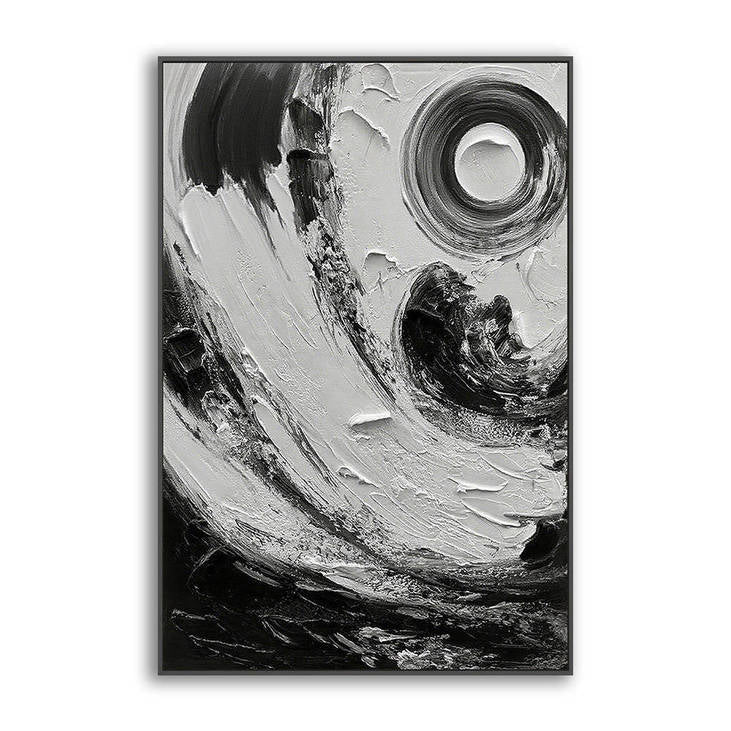 Abstract Black & White Textured Canvas Painting #YX329