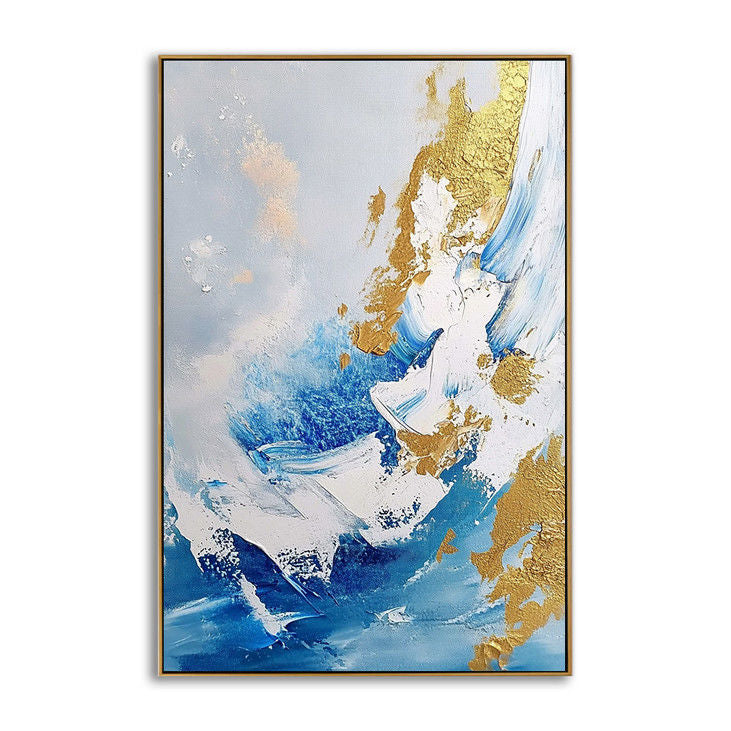 Abstract Blue and Gold Oil Painting #YX84
