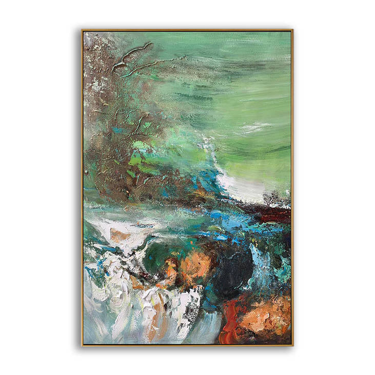 Abstract Green Hand Painted Canvas Art #YX330