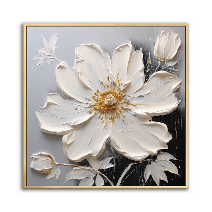 Abstract White Flower Art with Gold Details #VA107