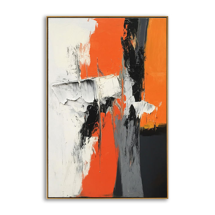 Modern Abstract Painting: Vibrant Orange and White #YX183