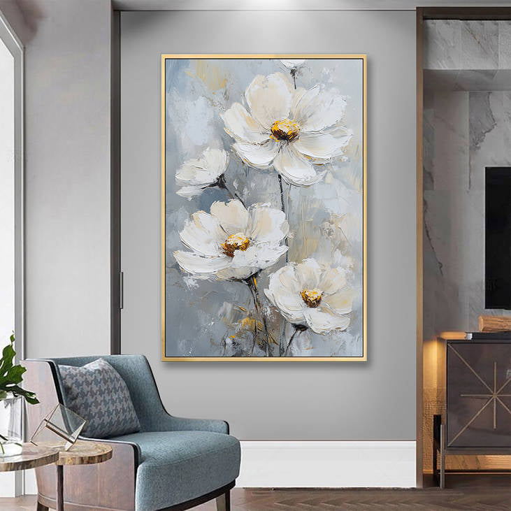Abstract White Blossom Hand-Painted Art #YX235