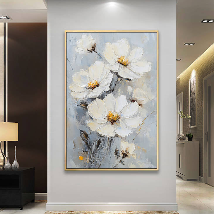 Modern White Flower Abstract Canvas Art #YX234