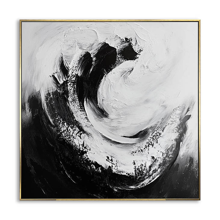 Black White Swirl Textured Painting #YX334