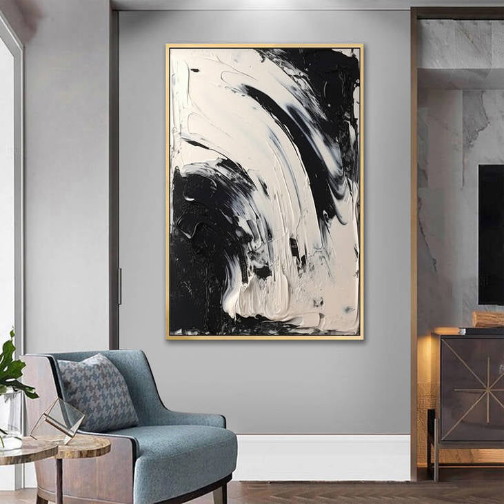 Dynamic Black White Abstract Canvas #VA39