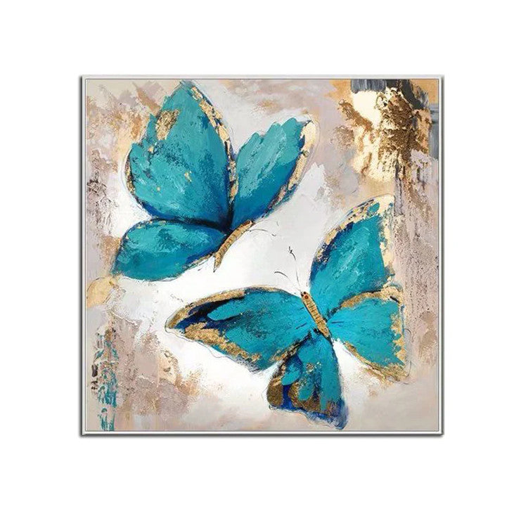 Elegant Blue Butterfly Art with Gold Accents #YX326