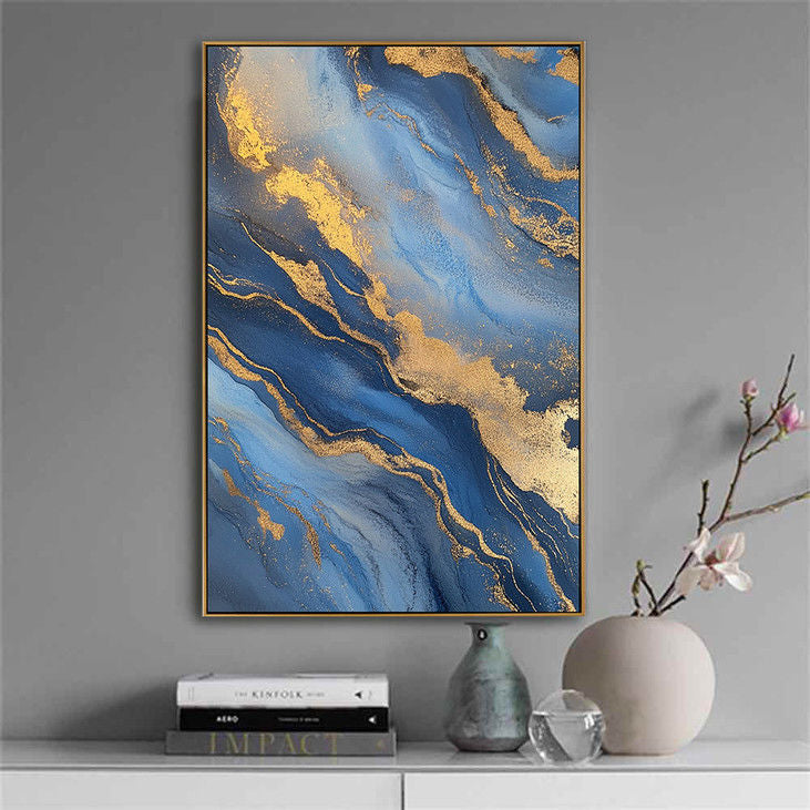 Gilded Blue Abstract Painting #YX86