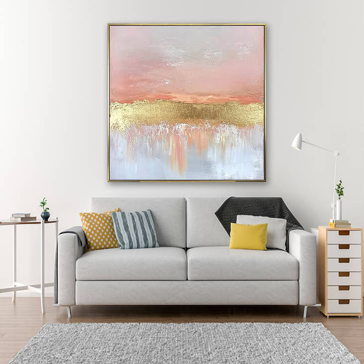Pink Gold Foil Texture Painting #YX298