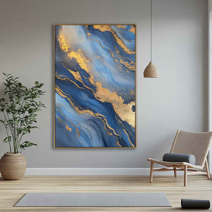 Gilded Blue Abstract Painting #YX86