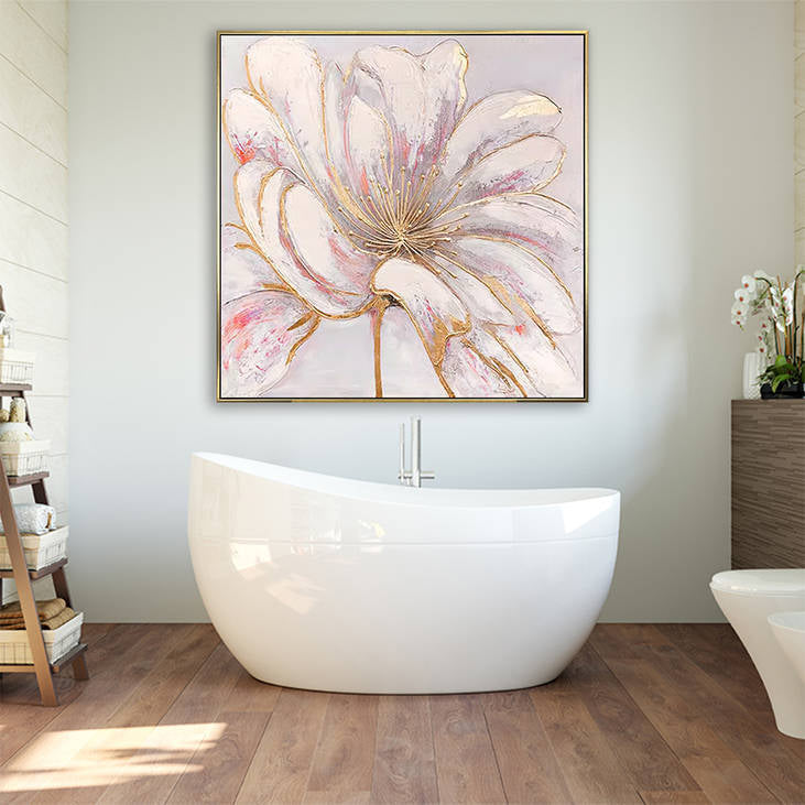 Handmade Abstract Floral Canvas Painting with Gold Accents #YX292