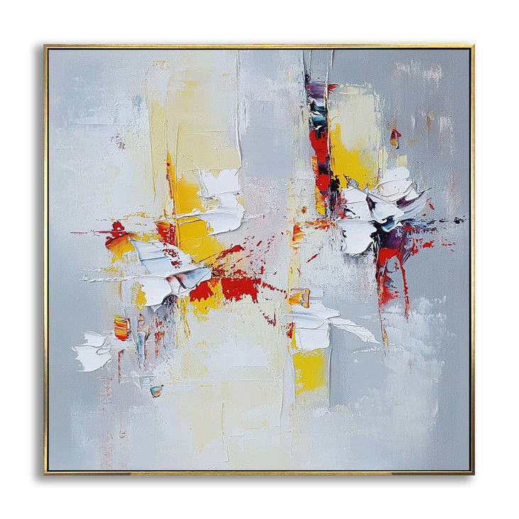Hand Crafted Impasto Art: Gray, Yellow & Red Contrast #YX133