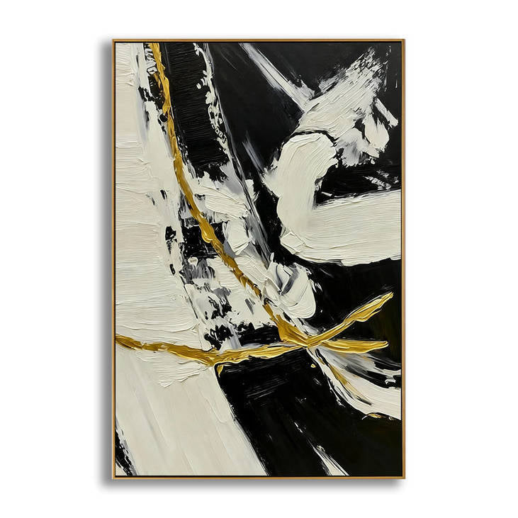 Hand Painted Abstract Black, White & Gold Decorative Wall Art #YX365