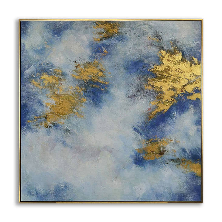 Hand Painted Abstract Blue & Gold Foil Canvas Art #YX308