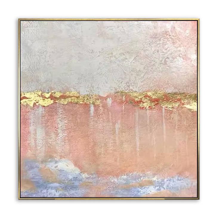 Hand Painted Abstract Blush Pink & Gold Textured Wall Art #YX290
