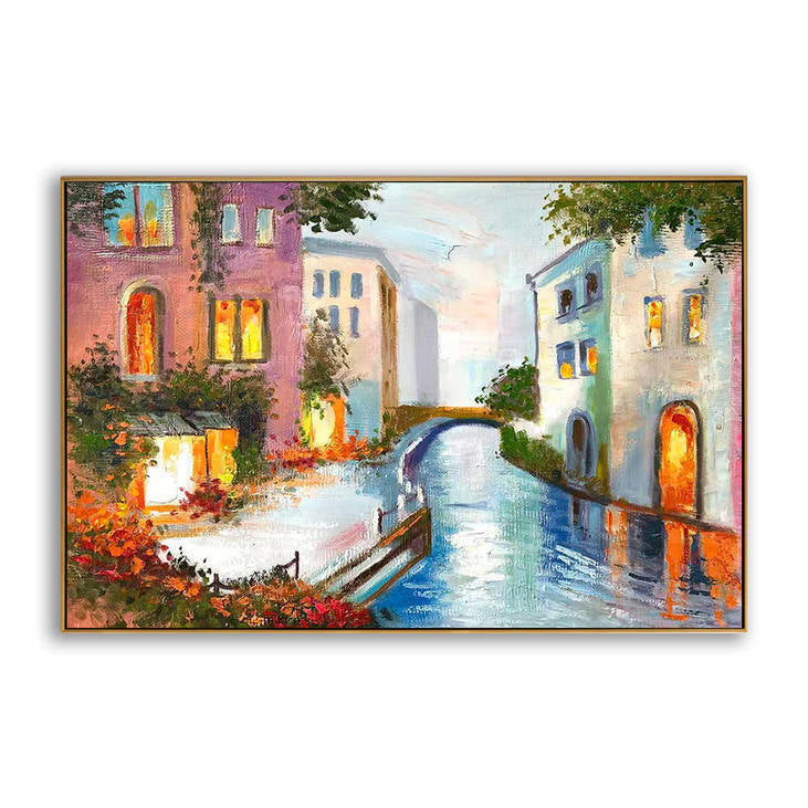 Hand Painted Canal Scene Decorative Painting #YX358
