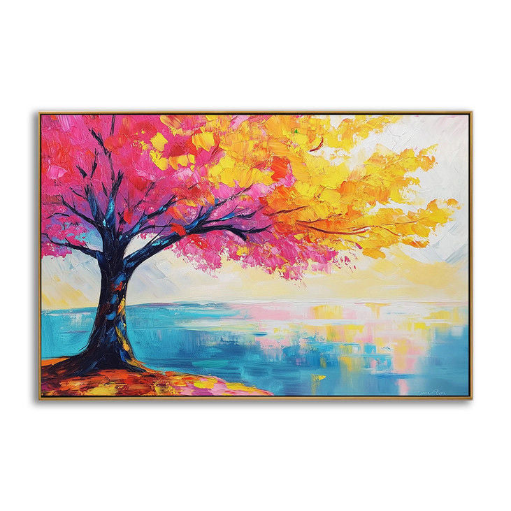 Hand Painted Pink and Yellow Tree Art #YX112