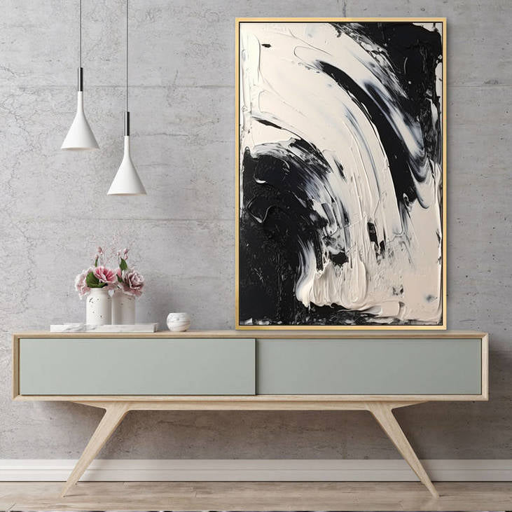 Dynamic Black White Abstract Canvas #VA39