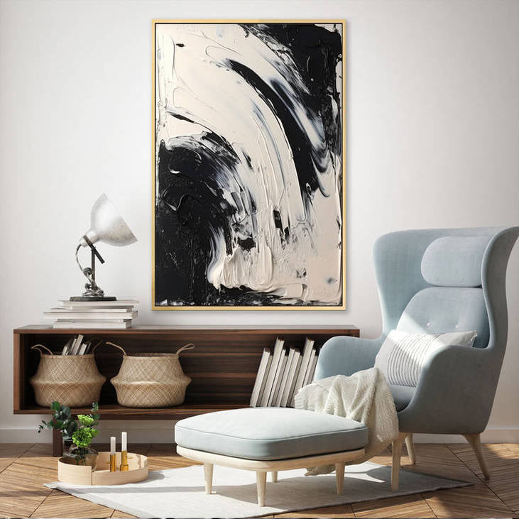 Dynamic Black White Abstract Canvas #VA39