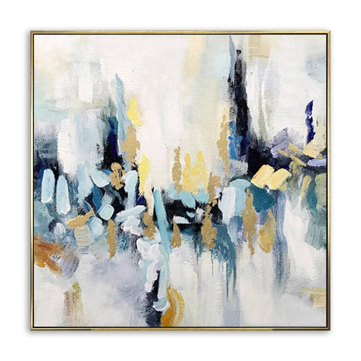 Handmade Abstract Blue Gold Wall Art #YX291