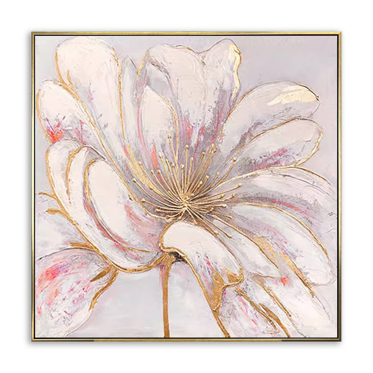 Handmade Abstract Floral Canvas Painting with Gold Accents #YX292