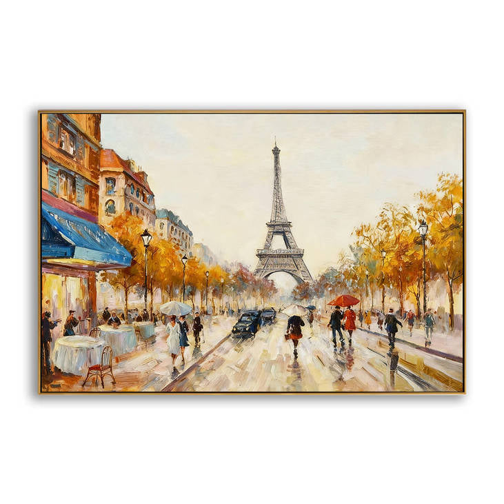 Handmade Paris Eiffel Tower Street Scene Canvas Painting #YX357
