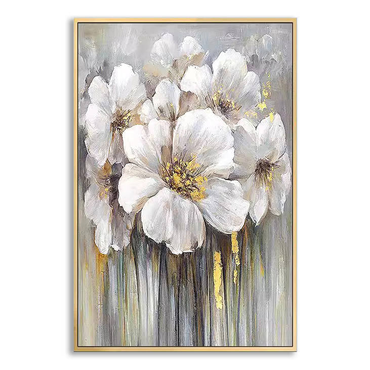 Gold-Accented White Floral Handmade Canvas Art #YX242