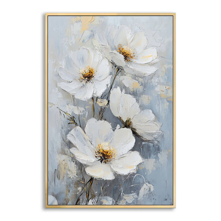 Handmade White Floral Abstract Canvas Painting #YX233
