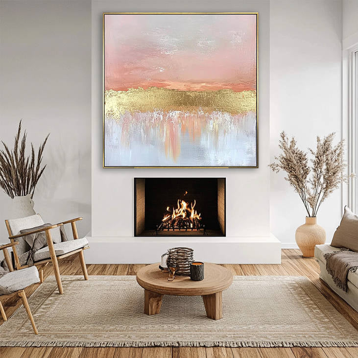 Pink Gold Foil Texture Painting #YX298