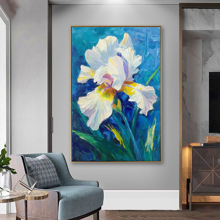 Textured White Iris Flower Canvas #YX191