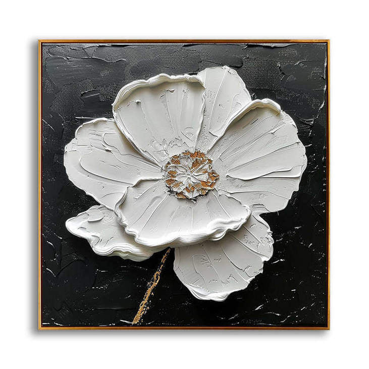 Minimalist White Poppy Impasto Painting #VA305