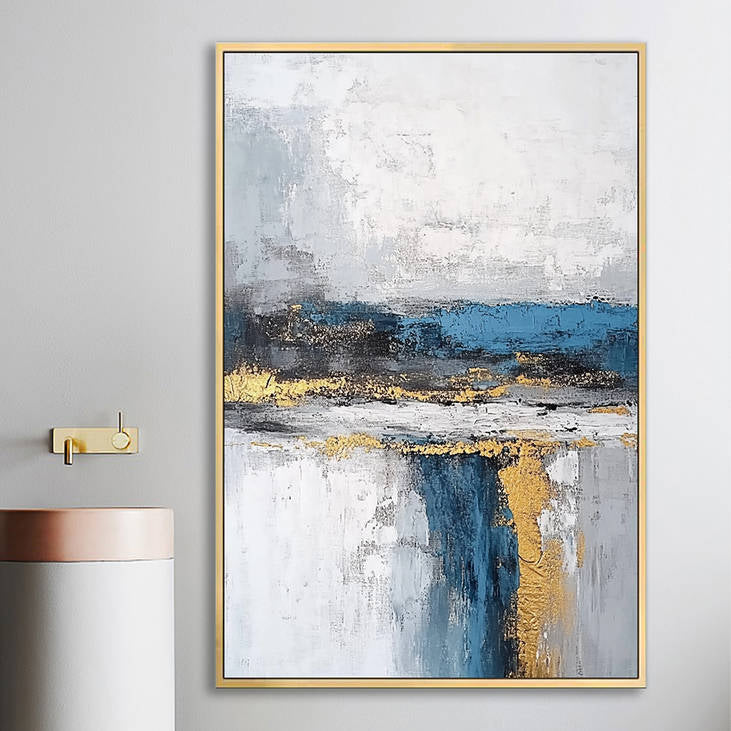 Handmade Abstract Blue & Gold Canvas Painting #YX237